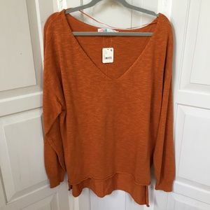 Free People Beach Oversized Orange V-Neck Sweater NWT
